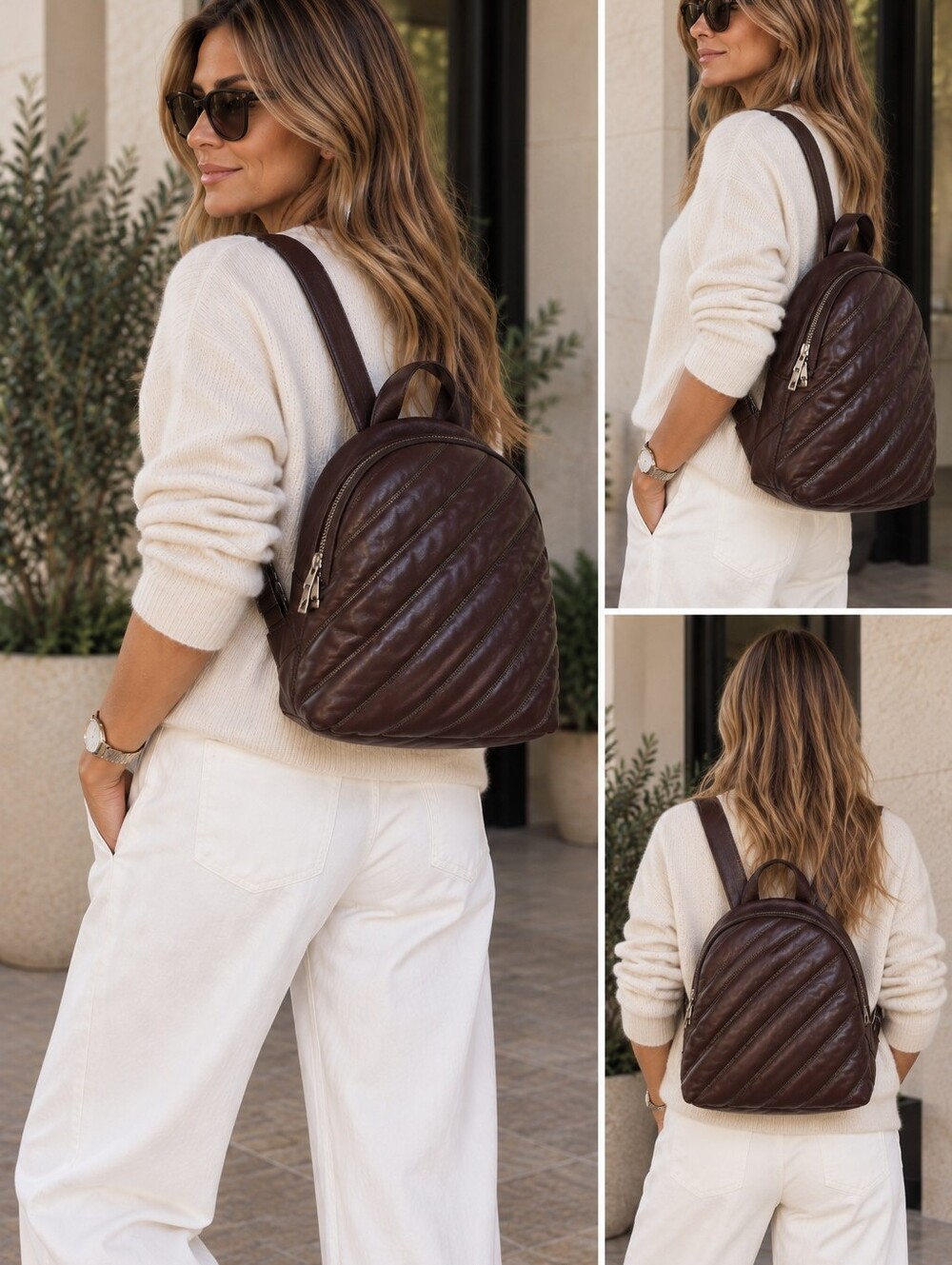 Brunello Cucinelli Monili Leather Backpack Burgundy Brown Luxury Bag